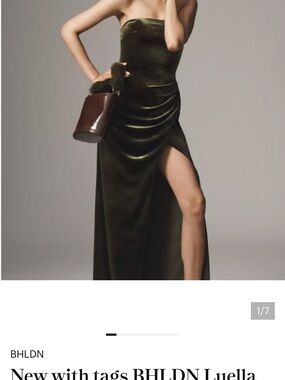 New with tags BHLDN Luella Strapless Velvet Gown, Green, medium, retails $248